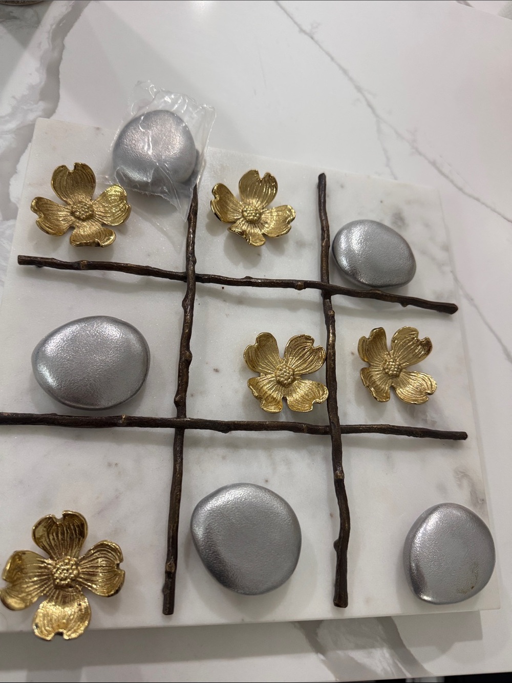 Michael Aram Marble Tic-Tac-Toe Decorative Game Set - Silver & Gold